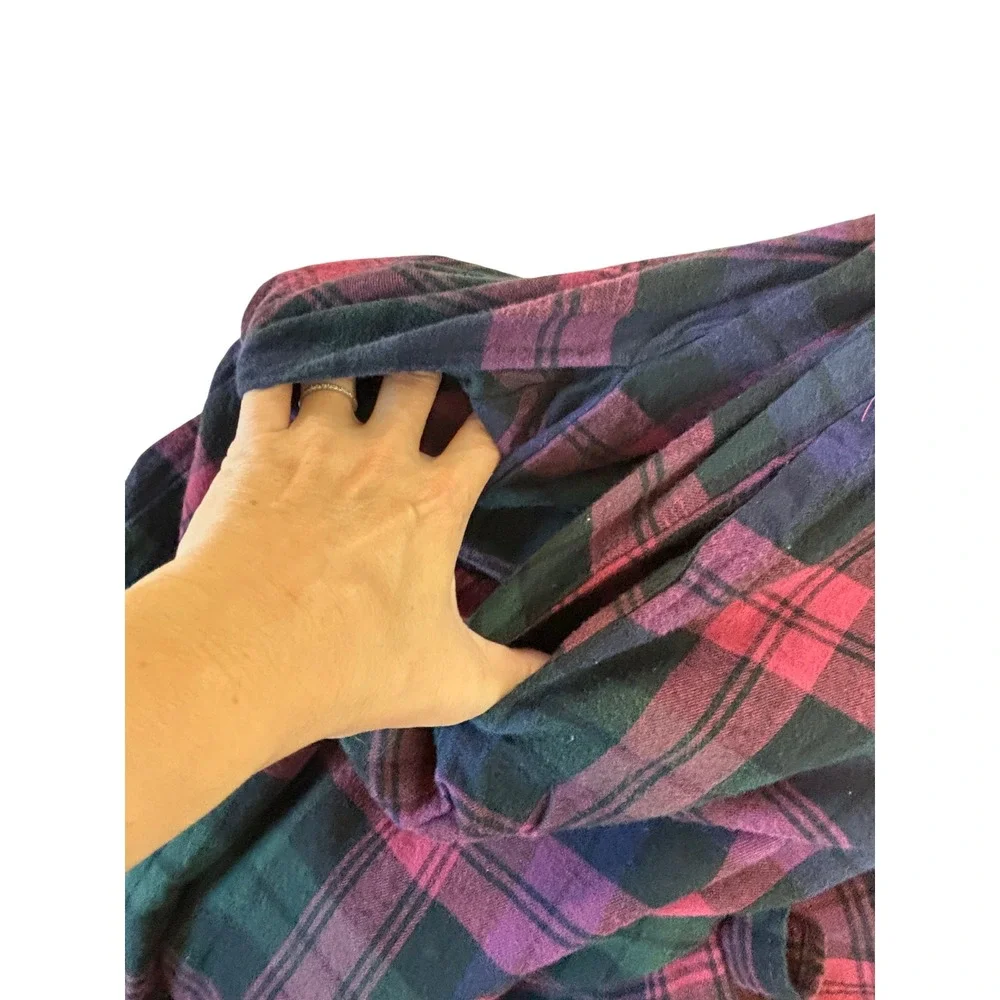 Eileen West Plaid Cotton Flannel Ballet Nightgown XL Velvet Trim Sleepwear